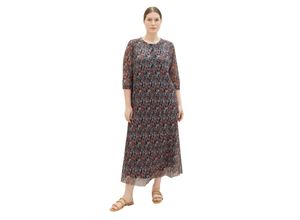 4067261046402 - Große Größen Plissiertes Mesh-Kleid mit Allovermuster marine bedruckt Gr54