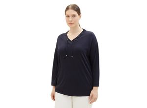 4067261046631 - Große Größen Langarmshirt mit gerüschtem V-Ausschnitt dunkelblau Gr54