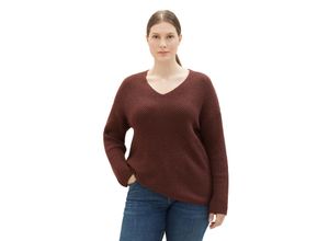 4067261305479 - Große Größen Strickpullover in Rippstruktur mit V-Ausschnitt bordeaux meliert Gr54