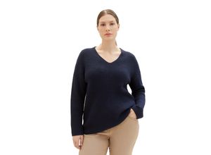 4067261331010 - Große Größen Strickpullover in Rippstruktur mit V-Ausschnitt dunkelblau Gr44