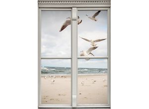 4067437001150 - Leinwandbild QUEENCE Möwen Bilder Gr B H 60 cm x 90 cm Meer-Natur-Vögel Hochformat 1 St beige (natur) Leinwandbilder Premium-Leinwandstoff