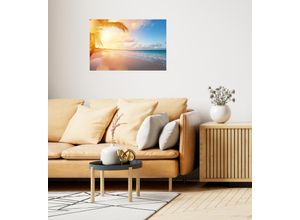 4067437104509 - QUEENCE Wandsticker Urlaub Wandtattoos Selbstklebend kinderleichte Anbringung Sticker Sonnenaufgang Meer Gr B H T 150cm x 90cm x 01cm Palme-Palmen-Meer-Sonnenuntergang gelb