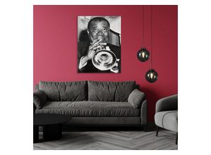 4067437105438 - Acrylglasbild QUEENCE Louis Armstrong Bilder Gr B H T 40 cm x 60 cm x 04 cm Schwarz-Weiß-Mann-Stars Hochformat grau Acrylglasbilder Fine Art-Print in Galeriequalität