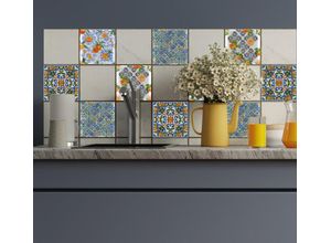 4067437108170 - Fliesenaufkleber QUEENCE Ornamente mit Orangen orange B15cm H15cm T02cm Fliesenaufkleber selbstklebend 12er Set