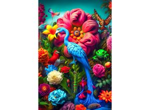 4067437111712 - Acrylglasbild QUEENCE Plastischer Garten Eden Bilder Gr B H T 40 cm x 60 cm x 04 cm Hochformat 1 St bunt (knallige bunte farben) KI Kunst knallige Farben künstliche Intelligenz