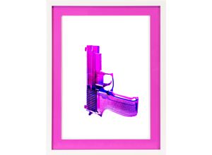 4067437112542 - Bild mit Rahmen QUEENCE Waffe Pistole pink Bilder Gr B H T 40cm x 50cm x 2cm Hochkant Sport Hochformat-Querformat pink (weiß) Poster mit buntem Acrylglas Passepartout