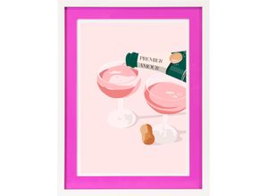 4067437112641 - Bild mit Rahmen QUEENCE Champagner Gläser Bilder Gr B H T 40cm x 50cm x 2cm Hochkant Getränke Hochformat pink (weiß) Poster mit buntem Acrylglas Passepartout