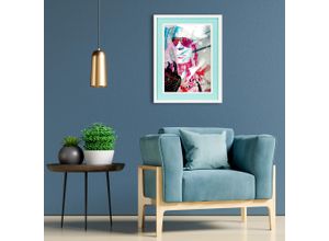 4067437112979 - Bild mit Rahmen QUEENCE Karl Lagerferld blau (farbe rahmen weiß farbe bild(er) türkis) B30cm H40cm T2cm Acrylglas Holz Bilder Poster mit buntem Acrylglas Passepartout