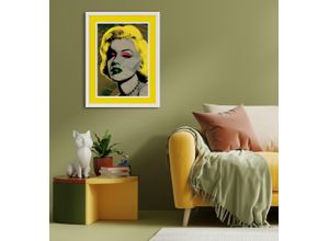 4067437113075 - Bild mit Rahmen QUEENCE Marilyn Monroe gelb Bilder Gr B H T 30cm x 40cm x 2cm Hochkant Bilder von Frauen-Film-Filmfiguren-Frau-Gesicht Hochformat gelb Poster mit buntem Acrylglas Passepartout
