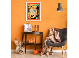 4067437113181 - Bild mit Rahmen QUEENCE Marilyn Monroe orange Bilder Gr B H T 40cm x 50cm x 2cm Hochkant Bilder von Frauen-Film-Filmfiguren-Frau-Gesicht Hochformat orange (weiß) Poster mit buntem Acrylglas Passepartout