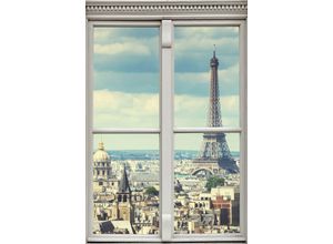 4067437114348 - Wandsticker QUEENCE Paris grau B90cm Wandtattoos Wandsticker Wandbild selbstklebend 3D Fenster