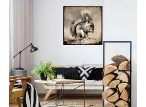 4067437115147 - Leinwandbild QUEENCE Eichhörnchen braun (schwarz) B50cm H50cm T2cm Canvas Holzrahmen Bilder mit einem Schattenfugenrahmen veredelt