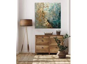 4067437119770 - Acrylglasbild QUEENCE Goldenes Mosaik blau (farbe bild(er) türkis) B50cm H50cm T04cm Acrylglas Bilder Fine Art-Print in Galeriequalität