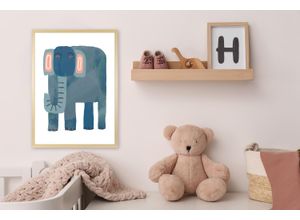 4067437120509 - Bild mit Rahmen QUEENCE Blauer Elefant blau (farbe rahmen natur braun beige farbe bild(er) blau) B50cm H70cm T15cm Plexiglas Holz Bilder HD Premium Posterdruck mit Echtholzrahmen 4067437120509 - Bild mit Rahmen QUEENCE Blauer Elefant blau (farbe rahmen natur braun beige farbe bild(er) blau) B50cm H70cm T15cm Plexiglas Holz Bilder HD Premium Posterdruck mit Echtholzrahmen