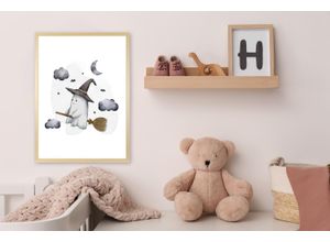 4067437120776 - Bild mit Rahmen QUEENCE Kleines Gespenst weiß (farbe rahmen natur braun beige farbe bild(er) weiß) B50cm H70cm T15cm Plexiglas Holz Bilder HD Premium Posterdruck mit Echtholzrahmen