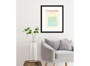 4067437336658 - Bild QUEENCE Vacation Bilder Gr B H 50 cm x 70 cm Wandbild Schriftzüge Hochformat 1 St gelb (gelb blau) Kunstdrucke gerahmt