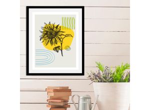 4067437336740 - Bild QUEENCE Sunflower Bilder Gr B H 50 cm x 70 cm Wandbild Blumen Hochformat 1 St bunt (schwarz grün gelb blau) Kunstdrucke gerahmt