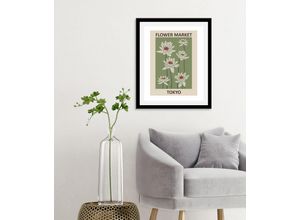 4067437336863 - Bild QUEENCE Tokyo Bilder Gr B H 50 cm x 70 cm Wandbild Blumen Hochformat 1 St grün (grün beige) Kunstdrucke gerahmt