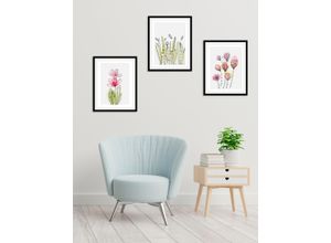 4067437337150 - Bild QUEENCE Set Flora Dream Bilder Gr B H 30 cm x 40 cm Wandbild Blumen Hochformat 1 St rosa (rosa grün) Kunstdrucke gerahmt Poster Set Wanddeko Blumen