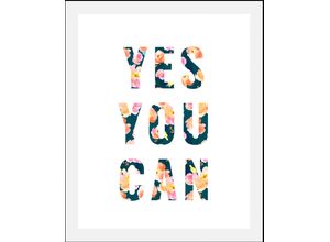 4067437346718 - Bild QUEENCE Yes you can Bilder Gr B H 50 cm x 70 cm Wandbild Schriftzüge Hochformat 1 St blau Kunstdrucke gerahmt