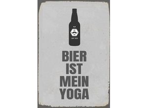 4067437731835 - Metallbild QUEENCE Bier Yoga Spruch Stahlschild Blechschild Bilder Gr B H T 20 cm x 30 cm x 02 cm 1 St grau Metallbilder 20x30x02cm - mit 4 Lochbohrung