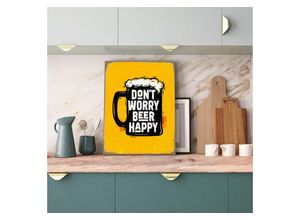 4067437731859 - Metallbild QUEENCE Beer Happy Spruch Stahlschild Blechschild Bilder Gr B H T 20 cm x 30 cm x 02 cm 1 St gelb Metallbilder 20x30x02cm - mit 4 Lochbohrung