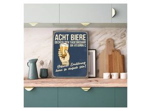 4067437731927 - Metallbild QUEENCE Acht Biere Spruch Stahlschild Blechschild Bilder Gr B H T 20 cm x 30 cm x 02 cm 1 St blau Metallbilder 20x30x02cm - mit 4 Lochbohrung