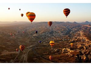 4067437732405 - Leinwandbild QUEENCE Ballonfahrt Bilder Gr B H 90 cm x 60 cm rechteckig Heißluftballon Querformat 1 St beige (natur) Leinwandbilder Akustikbild mit sehr guten Schallabsorptions-Eigenschaften