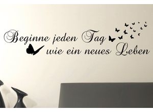 4067437735130 - QUEENCE Wandtattoo Beginne jeden Tag… Wandtattoos hohe Klebkraft Gr B H 118 cm x 29 cm Schrift-Schmetterlinge grau (dunkelgrau) Wandtattoos Sprüche