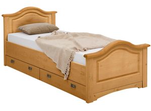 4067474040921 - Bett HOME AFFAIRE Konrad Stauraumbett Messinggriffe rustikaler Landhausstil Betten Gr Liegefläche B L 90 cm x 200 cm Betthöhe 39 cm kein Härtegrad beige (natur) Home Affaire inklusive 2 Schubladen zertifiziertes Massivholz