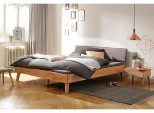 4067474237604 - Bett HOME AFFAIRE Natali Betten Gr Liegefläche B L 160 cm x 200 cm Betthöhe 37 cm kein Härtegrad ohne Matratze braun (eiche grau eiche) Home Affaire aus massiver Eiche gepolstertes Kopfteil mit Kunstlederbezug