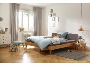 4067474550079 - Bett HOME AFFAIRE Natali Betten Gr Liegefläche B L 180 cm x 200 cm Betthöhe 37 cm kein Härtegrad ohne Matratze braun (eiche grau eiche) Home Affaire aus massiver Eiche gepolstertes Kopfteil mit Kunstlederbezug