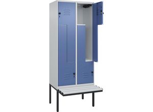 4067521114926 - Z-Spind Classic PLUS Sitzbank 2 Abteile lichtgrau   fernblau B 800 mm Sicherheits-Drehriegel auskragend Kunststoff C+P