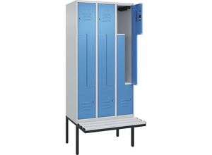 4067521115664 - Z-Spind Classic PLUS Sitzbank 3 Abteile lichtgrau   lichtblau B 900 mm Zylinderschloss auskragend Kunststoff C+P