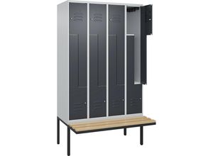 4067521116609 - Z-Spind Classic PLUS Sitzbank 4 Abteile lichtgrau   grau B 1200 mm Zylinderschloss auskragend Buche-Hartholz C+P