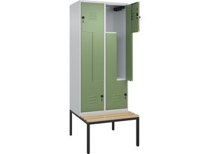 4067521118832 - Z-Spind Classic PLUS Sitzbank 2 Abteile lichtgrau   resedagrün B 800 mm Sicherheits-Drehriegel untergebaut Buche-Hartholz C+P