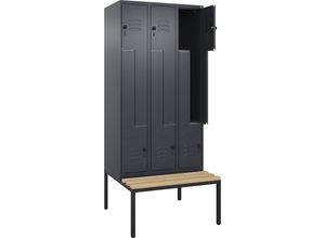 4067521119495 - Z-Spind Classic PLUS Sitzbank 3 Abteile grau B 900 mm Sicherheits-Drehriegel untergebaut Buche-Hartholz C+P