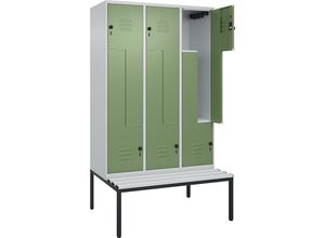 4067521120330 - Z-Spind Classic PLUS Sitzbank 3 Abteile lichtgrau   resedagrün B 1200 mm Sicherheits-Drehriegel untergebaut Kunststoff C+P