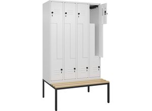 4067521120712 - Z-Spind Classic PLUS Sitzbank 4 Abteile verkehrsweiß B 1200 mm Sicherheits-Drehriegel untergebaut Buche-Hartholz C+P