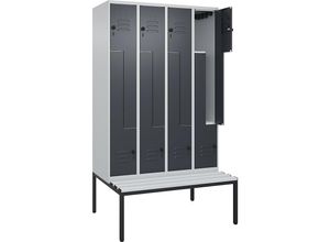 4067521120958 - Z-Spind Classic PLUS Sitzbank 4 Abteile lichtgrau   grau B 1200 mm Sicherheits-Drehriegel untergebaut Kunststoff C+P