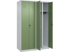 4067521332306 - Schwarz-Weiß-Spind Classic PLUS 2 Abteile lichtgrau   resedagrün HxB 1850 x 1200 mm mit Bodengleitern Drehriegel C+P