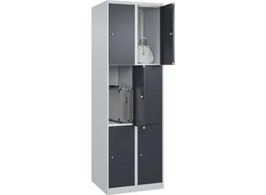 4067521350386 - 3er-Schließfachschrank Classic PLUS 2 Abteile lichtgrau   grau B 600 mm 6 Fächer mit Bodengleitern