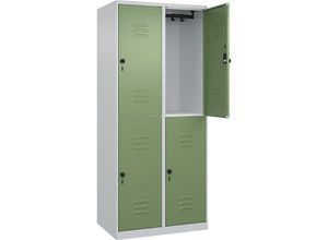 4067521357712 - Doppelstock-Spind Classic PLUS 2 Abteile lichtgrau   resedagrün HxB 1850 x 800 mm mit Bodengleitern Drehriegel C+P