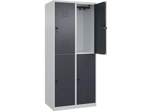 4067521357729 - Doppelstock-Spind Classic PLUS 2 Abteile lichtgrau   grau HxB 1850 x 800 mm mit Bodengleitern Drehriegel C+P