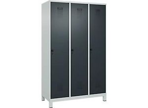 4067521939031 - Kleiderspind Evolo Plus 3 Abteile 400 mm Abteilbreite mit Füßen Anschlag rechts B 1200 x T 500 x H 1950 mm Drehriegel lichtgrau anthrazitgrau