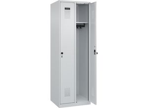 4067521939857 - Kleiderspind Evolo Plus 2 Abteile Anschlag rechts Drehriegelverschluss B 600 x T 500 x H 1850 mm lichtgrau lichtgrau