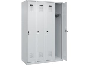 4067521939956 - Kleiderspind Evolo Plus 4 Abteile Anschlag rechts Sicherheits-Drehriegel B 1200 x T 500 x H 1850 mm lichtgrau lichtgrau