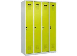 4067521942338 - Kleiderspind Evolo Plus 4 Abteile Anschlag rechts Sicherheits-Drehriegel B 1200 x T 500 x H 1850 mm lichtgrau clowngrün