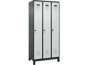 4067521944882 - Kleiderspind Evolo Plus 3 Abteile 300 mm Abteilbreite mit Füßen Drehriegel B 900 x T 500 x H 1950 mm anthrazitgrau lichtgrau