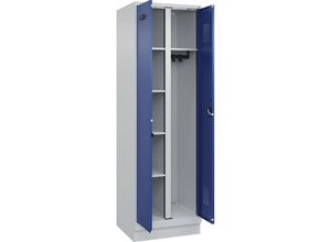 4067521974933 - Putzmittelspind Evolo PLUS 1 Abteil Trennwand mittig lichtgrau   enzianblau B 600 mm mit Bodensockel Zylinderschloss kaiserkraft